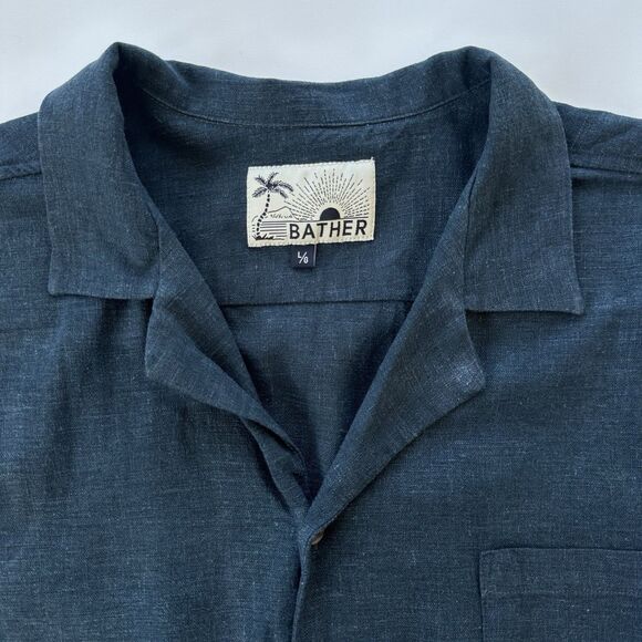 Bather Linen Traveler Shirt In Navy Mens Large Texture Short Sleeve Msrp $150 - Picture 5 of 10